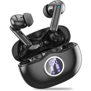 A10 Pro Wireless Earbuds, Bluetooth Headphones HiFi Stereo 50H Playback LED Digital Display Ear Buds with 10 Meter Bluetooth Connection, IPX7 Waterproof Earphones for Gym/ Running/ Work - Black