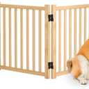Wooden Freestanding Pet Gate Indoor, Nature Wood Dog Gates for Doorways, No-Painted Pet Fence for Stairs, 23" Height-6 Panels