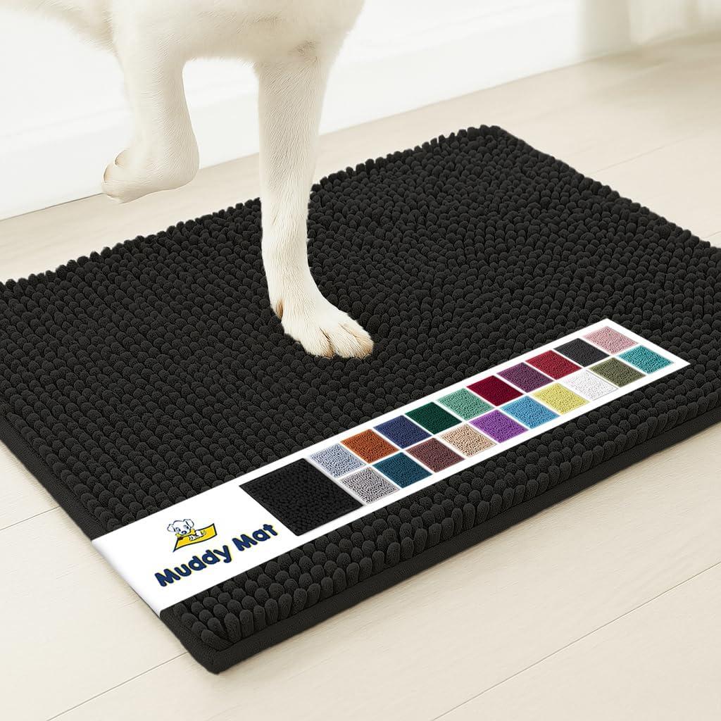 Muddy Mat | Super Absorbent Door Mat Indoor, Microfiber Quick Dry Chenille Entryway Rug, Non-Slip Front Door Mat, Indoor Mats for Entryway, Machine Washable Pet Rug, Black 24"x36"
