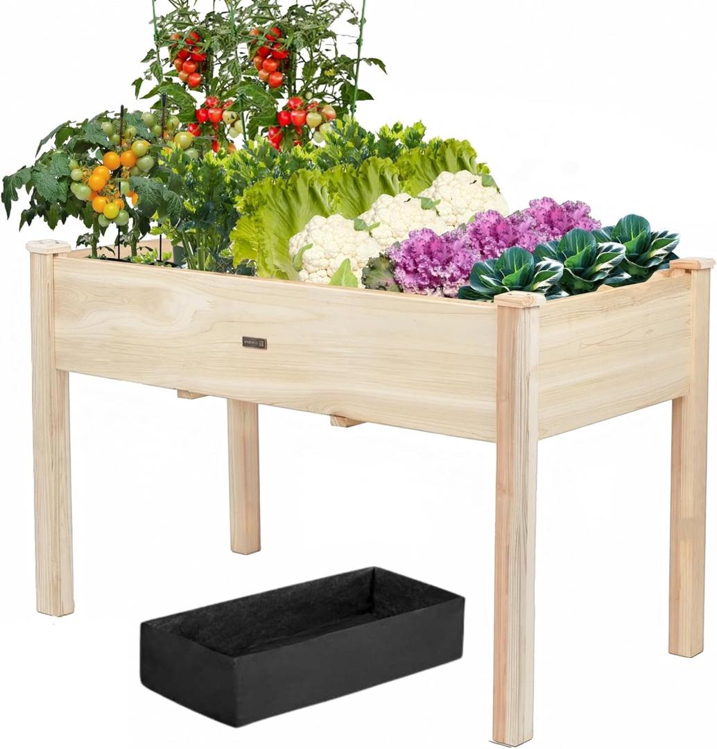 48x24x30in Raised Garden Bed,Wooden Raised Garden Beds Outdoor,Elevated Reinforced Planter Box with Legs for Backyard/Patio/Gardener with Bed Liner,210lb Capacity - Natural (Nature)