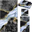 Preboun 3 Pack Black Marble Bathroom Towels Set Gold Line Hand Towels Black Bath Towels Gold Crack Dish Towels Absorbent Fingertip Towel for Bathroom Kitchen Hotel Beach Gym SPA