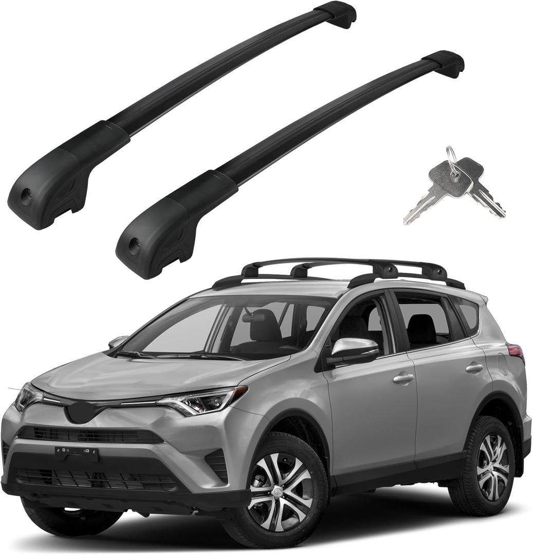 Roof Rack Cross Bars Compatible with Toyota RAV4 2013-2018, Adjustable Aluminum Heavy Duty 300 LBS Anti-Theft Lock Cargo Carrier Rooftop Crossbar Accessories for Bike, Basket, Snowboard, Luggage