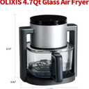 OLIXIS Glass Air Fryer 4.7Qt, Non Toxic Airfryer with 10 Preset Cook Modes, 395F Rapid Air Crispy Technology, Roast Bake Dehydrate Reheat, Nonstick & Easy-Clean Basket, 1300W