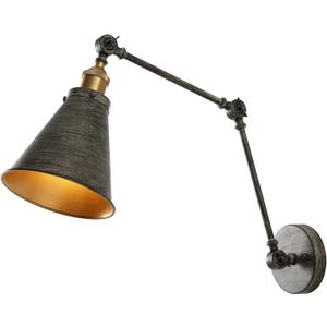 JONATHAN Y 7" Rustic Dark Gray/Brass Gold Classic Industrial Metal Adjustable Arm LED Wall Sconce for Bedside Reading, Farmhouse Swing Arm Wall Lamp with Metal Shade, Hardwired (JYL7462D)