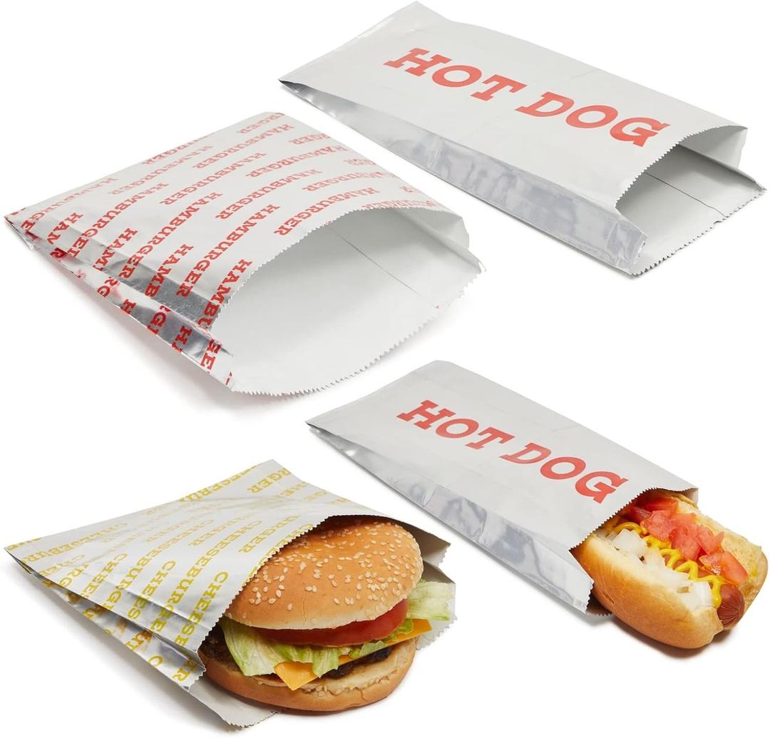 Stockroom Plus Hamburger & Hot Dog Wrappers - Grease-Resistant Concession Stand Supplies - Insulated Hot Dog Bags - Quick-ID Sandwich Wrapping Paper - 300 Piece Pack, Red Paper, Rectangular