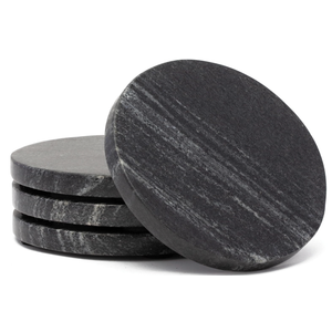 Thirstystone 4 Pack Natural Black Marble Round Coasters with Protective Felt Feet on The Bottom 4" Diameter Elegant Heat Tolerant Easily Wipes Clean