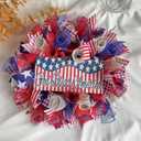 3 Rolls Red White Blue Stripe Deco Mesh Ribbon for Patriotic Wreath Making Supplies, 10 Inch x 30FT Metallic Foil Burlap Deco Mesh Fabric for DIY Crafts Door Wreath Swags and Decorating