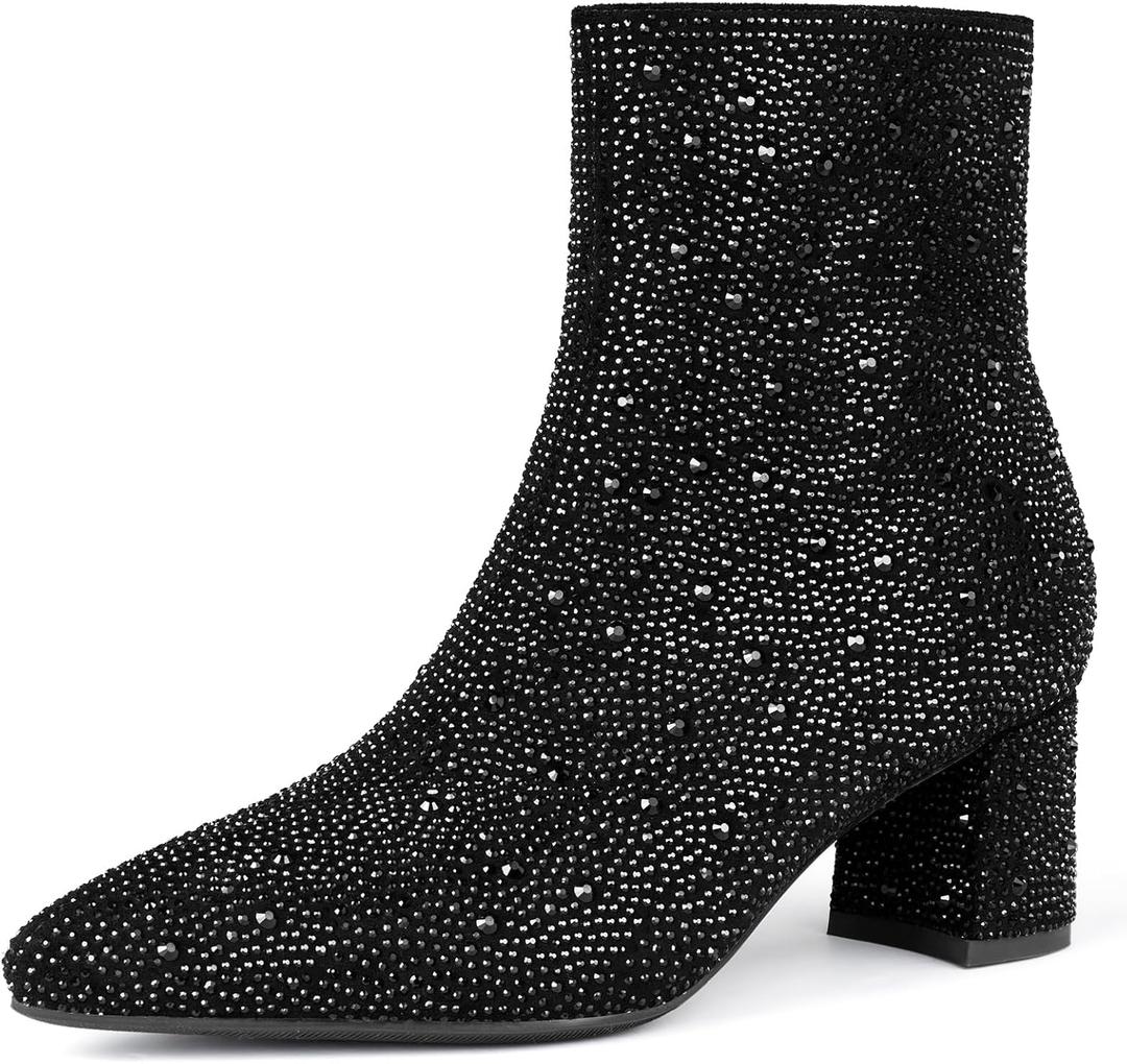MISSMILLER Rhinestone Boots for Women Sparkly Cowgirl Boots Pointed Toe Chunky Heels Rhinestone Cowboy Boots (7.5)