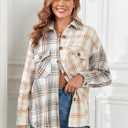 ZAFUL Womens Plaid Shirts Button Down Shacket Long Sleeve Collared Business Casual Blouses Tops (S)