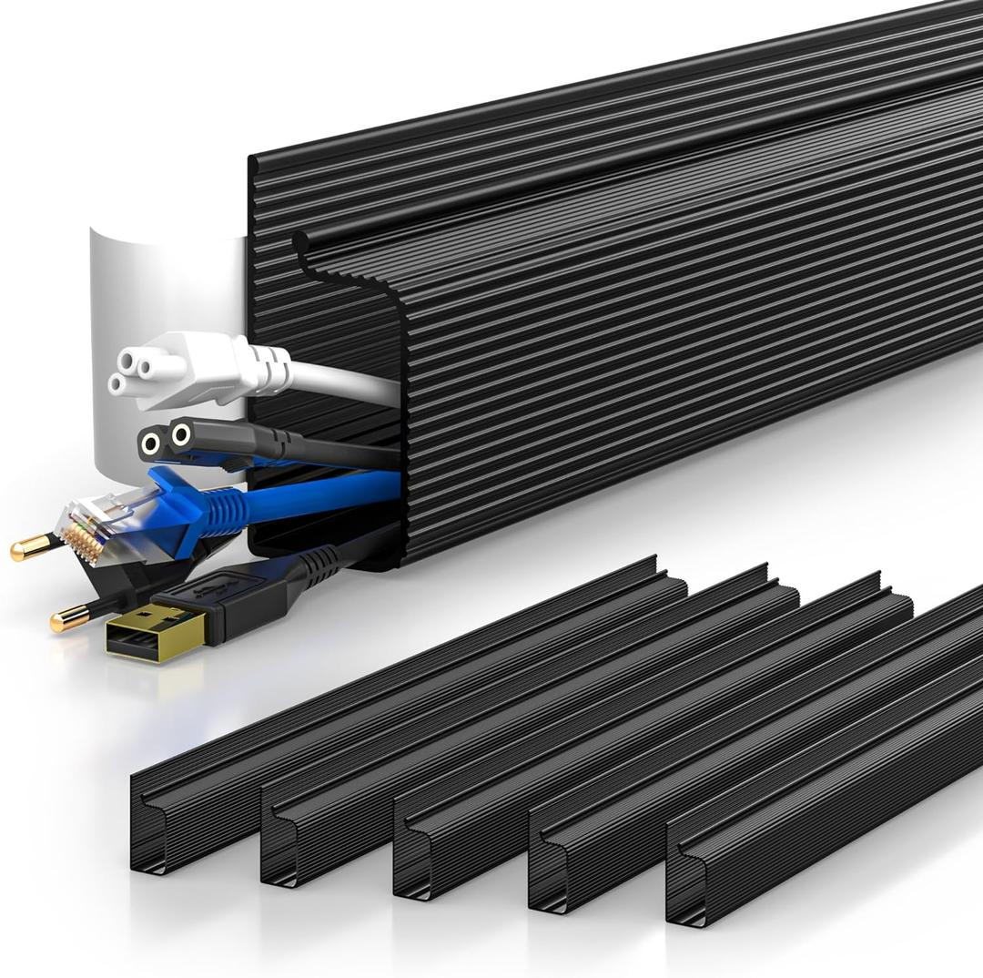 YECAYE 94.2in Cable Management, Cable Organizer, Adhesive Mount Cord Organizer for Desk, Cord Organizer, No-Drill Desk Wire Management for Home Office, Baby proofing, Black