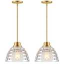 Fivemengo 2 Pack Glass Pendant Lights Kitchen Island 8.7 Inches Modern Gold Glass Pendant Light Fixtures Brass Hanging Lighting for Kitchen Over Sink Dining Room Bedroom E26