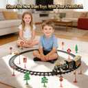 Electric Train Set, Ages 4-8 Christmas Train with Locomotive, Passenger Car, 6 Curves, LED Light & Sound Indoor Toy for Kids, for Holiday Village or Train Table