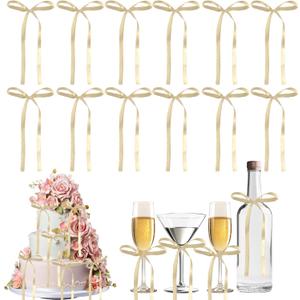 30PCS Bow Cupcake Toppers Bowknot Ribbons Coquette Cake Toppers Bow High Footed Cup Party Decorations Bridal Princess Cake Dessert Picks for Birthday Wedding Party Supplies 4"x6" (Champagne)