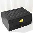 Jewelry Box for Women Girl Wife - Large PU Leather Jewelry Organizer Storage Case with Two Layers Display for Earrings Bracelets Rings Watches (Black)