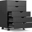 OLIXIS 5 Drawer Mobile File Cabinet Under Desk Storage Organization with Wheels Vertical Filing Chest Rolling Wood Small Desk Printer Stand for Home Office, 15.75"D x 18.74"W x 25.39"H, Black