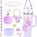 Stanley Cup Accessories Set, 10mm Stanley Straw Topper, Siliocne Boot, Water Bottle Handle Strap, Letter Charms for Cup 40oz 30oz Tumbler (S)
