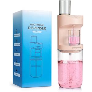 Automatic Mouthwash Dispenser for Bathroom,Bathroom Accessories 19.4 Fl Oz Dispensers with Magnetic Cups,Wall Mounted Dispenser,Suitable for All Age Groups,Pink