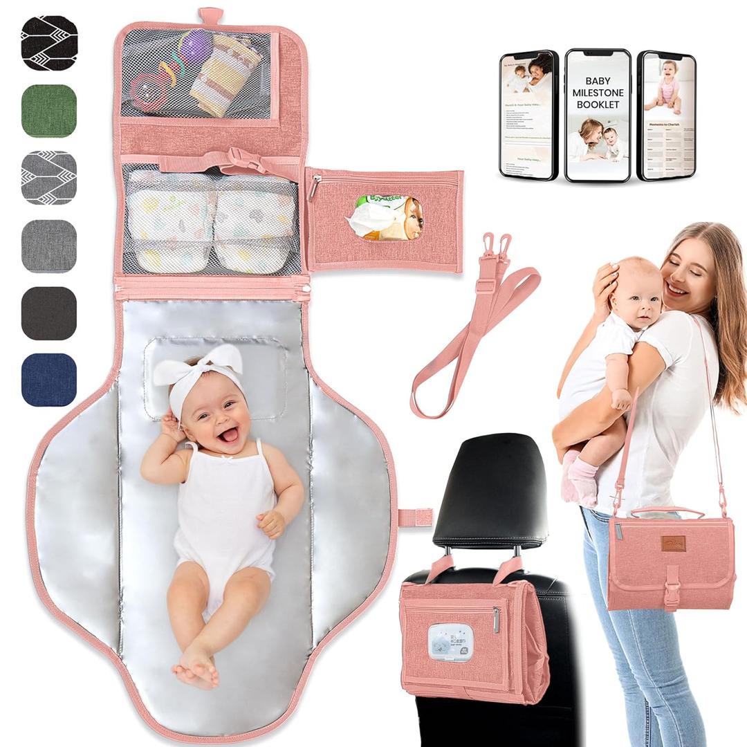 Portable Changing Pad for Baby Soft, Comfortable Portable Diaper Changing Pad with Wipes Pockets, Waterproof and Easy to Clean Baby Shower Gifts Newborn Essentials Must Haves Baby Registry Search