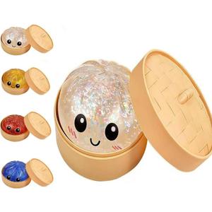 Glitter Dumpling Squishy, 2026 New Bun Squeeze Stress Relief Ball with Steamer Box for Stress Relief, More Surprises (White)