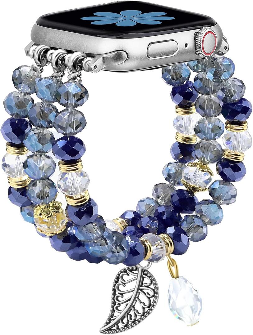 Newlibery Bracelet Beaded Bands for Women Compatible with Apple Watch 38mm 40mm 41mm 42mm(S11/10) Fashion Handmade Boho Elastic Stretch Crystal Strap for iWatch Series 11/10/9/8/7/6/5/4/3/2/1/SE