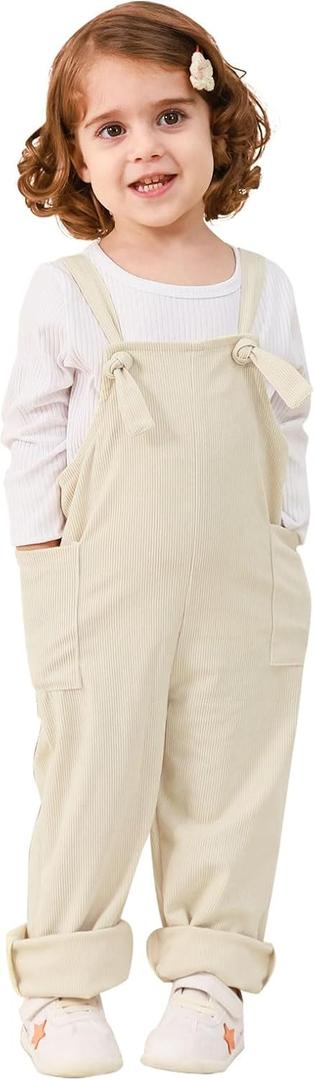 Toddler Girl Boy Overalls Fall Outfits Corduroy Adjustable Straps Suspender Pants with Pockets Jumpsuit Romper 1-5T (Beige)