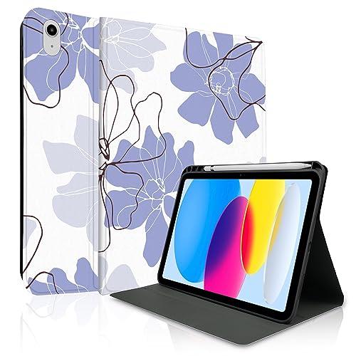 TopPerfekt Case for iPad 11th (A16) 11-inch 2025 / iPad 10th Generation 10.9-inch 2022 - TPU Shockproof Frame and Folio Leather Cover [Pencil Holder, Auto Sleep/Wake] Purple Flower
