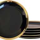 Dinner Plates, Set of 6, 10 inch, Black Porcelain with Gold Trim, Black Plates, Gold Ceramic Plates, Ideal for Desserts and Appetizers.