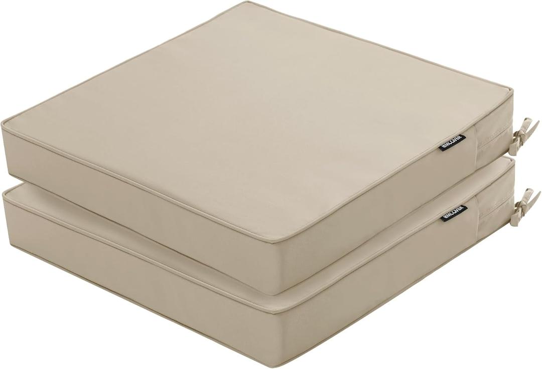 Outdoor Chair Cushions 22 x 22 Inch Water Resistant Patio Chair Cushions with Tie Color Fastness Thick Outdoor Seat Cushion for Garden Lawn Patio Furniture Cream Set of 2
