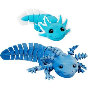 3D Printed Axolotl Set  7-Inch & 4.5-Inch, Durable, Multi-Color, Articulated, Ideal for Display & Play (Ice Blue)