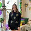 Womens Ribbed Pajama Sets Long Sleeve Top and Shorts Matching Lounge Set Loungewear Sweatsuit with Pockets (Small, Mardi Gras Mask)