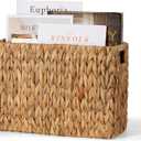 BROWNLILY Hand-Woven Magazine Holder, Natural Water Hyacinth Magazine Wicker Basket, Magazine Storage Floor Rustic Home Decor for Living Room, Bedroom