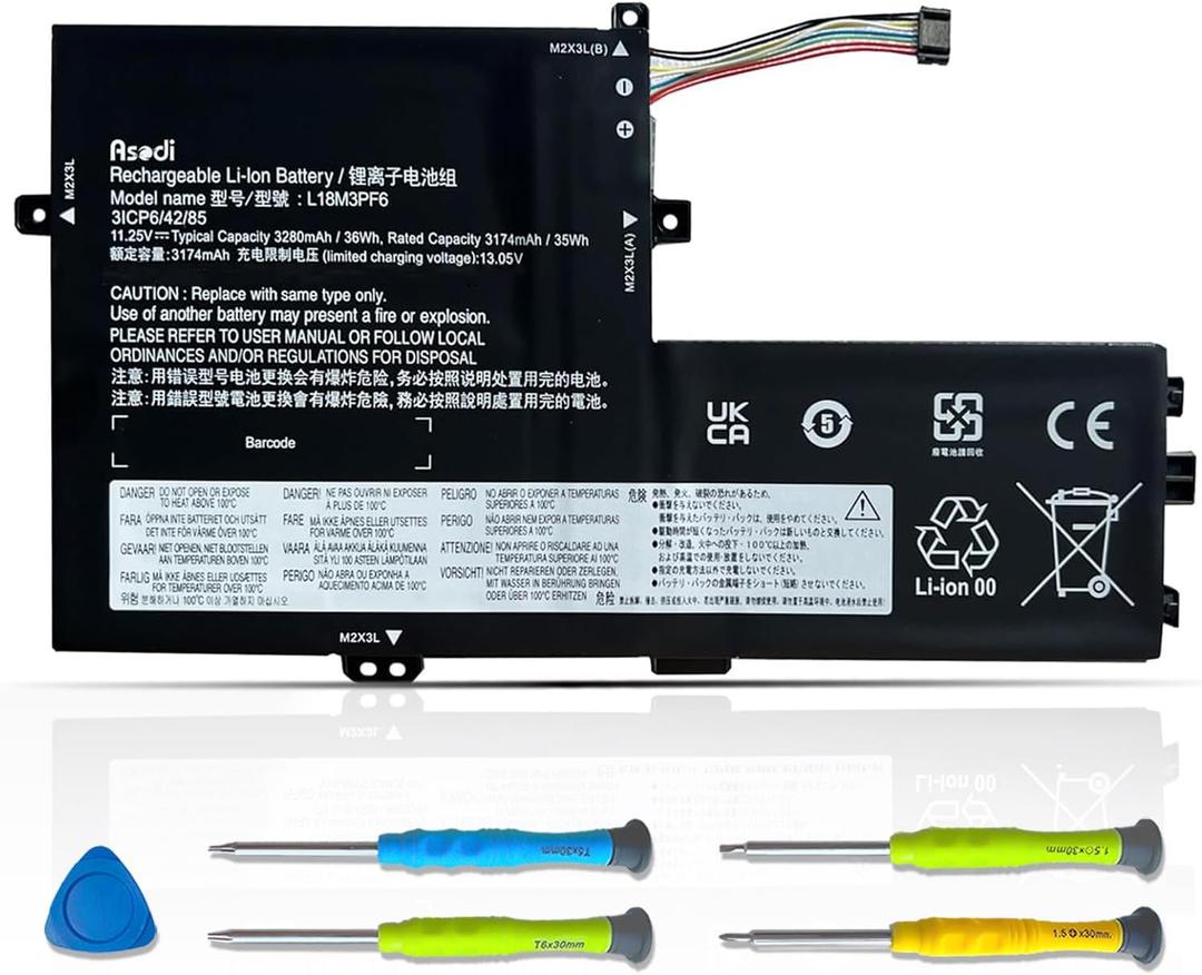 ASODI L18M3PF6 L18C3PF6 L18M3PF7 Laptop Battery Compatible with Lenovo ideapad S340-14IML/14API/14IIL/14IWL C340-15IWL/15IIL S340-15IWL/15API Flex-15IWL/15IML/15IIL Series L18L3PF2 L18C3PF7 L18L3PF3
