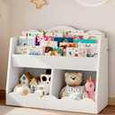 CHOEZON Kids Bookshelf and Toy Storage, Children's Bookcase with 2 Toy Cubes, Toddler Book Shelf for Kids Room, Wooden Book Organizer, for Playroom, Nursery, Living Room, White MCW15WB, 31.5"L x 11.9"W x 26.2"H