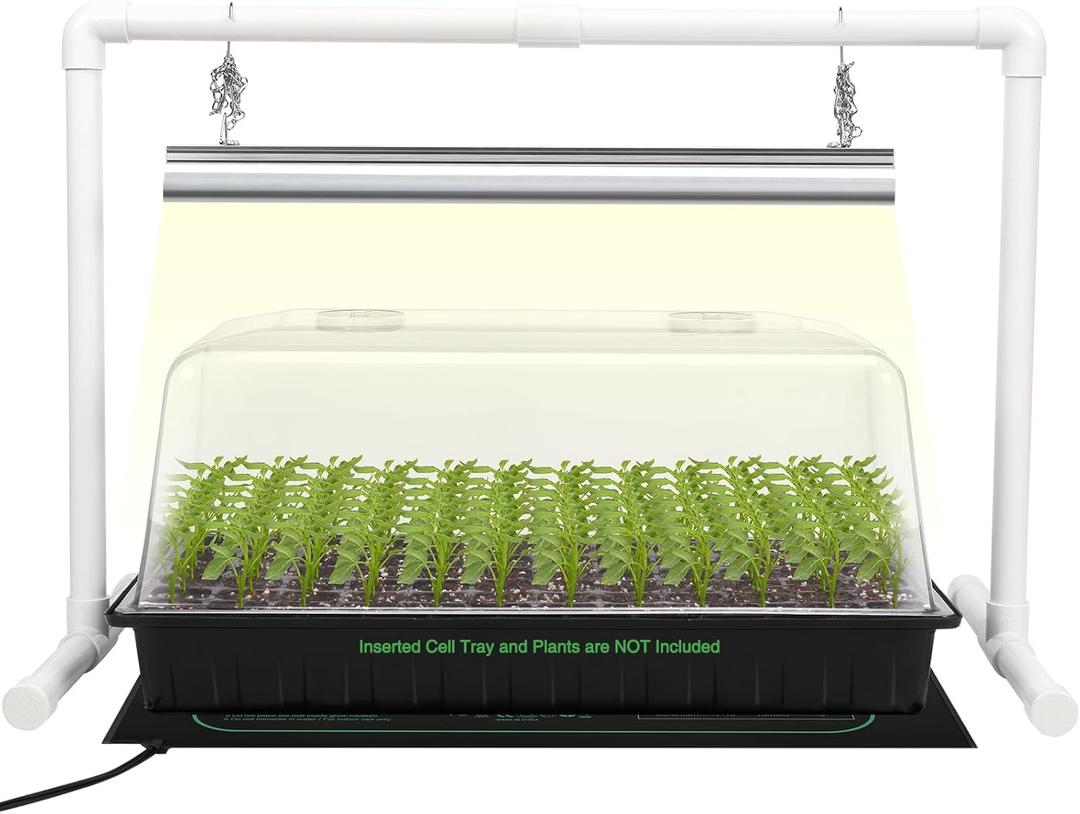 SOLIGT 1020 Size Seed Starter Kit with Grow Light and Heat Mat - Strong Seed Starter Tray, 7" Humidity Dome, Grow Light Stand for Seed Starting & Seedling Propagation