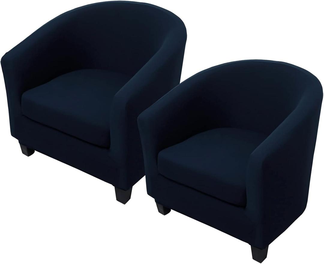 WOMACO 2 Pieces Club Chair Slipcover Printed Stretch Armchair Tub Round Barrel Swivel Chair Covers withc Cushion Cover Elastic Bottom Sofa Furniture Protector for Tullsta (2, Navy)