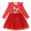 Disney Mickey and Friends Toddler Girl Dress Ruffle Tulle Long Sleeve Little Girls Tutu Dresses Sparkly Polka Dot Birthday Party Gift Mesh Fall Clothes Casual Outfit Christmas Costume Red 5-6 Years