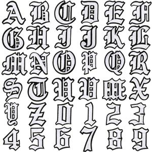 DREMISI Gothic Iron On Letters for Clothing A-Z 26 Varsity Letter Patches Old English Letters 0-9 Iron on Numbers for Clothing Number Badge Goth Iron On Patches Fabric Patches for Jeans Bags, Silver