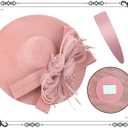 dressfan Wide Brim Fascinator Derby Hats for Women,20s Detachable Flower Hat with Headband for Derby Church Wedding Tea Party (X38-Dusty Pink)