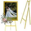 Gold Easel Stand for Sign 47" Heavy Duty Metal Easel with 4-Tier Height & Adjustable Angle Elegant Art Easel for Wedding Sign, Welcome Boards, Display, Event Easy Assembly, Storage Bag Included
