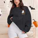 BANGELY Halloween Sweatshirt Women Oversized Cute Spooky Ghost Graphic Shirt Halloween Sweater Fall Long Sleeve Pullover Top (Black, XL)