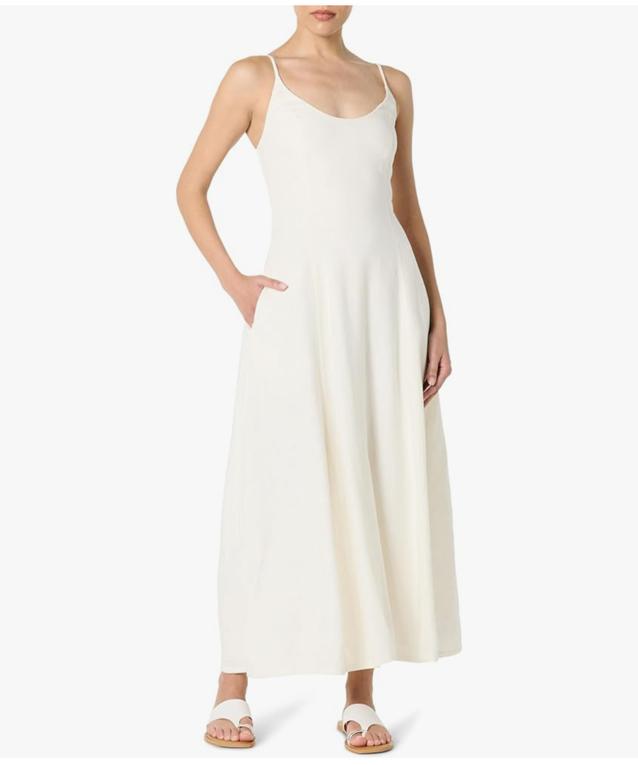 The Drop Women's Luna Scoop Neck Linen Maxi Dress, XL, White