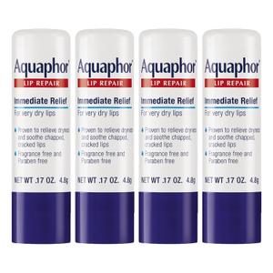Aquaphor Lip Repair Stick with Jojoba Oil and Shea Butter, Moisturizing Lip Balms, Fragrance Free and Paraben Free, Immediately Relieves Dryness, 0.17 Oz Stick, Pack of 4