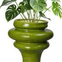 Ceramic Pot for Plants 11 Inch - Plant Pot for Indoor Outdoor, Decorative Bonsai Planter with Drainage Hole, Flower Pots for Office, Gift for Men Women, Green, 11.2 x 10.6 Inch