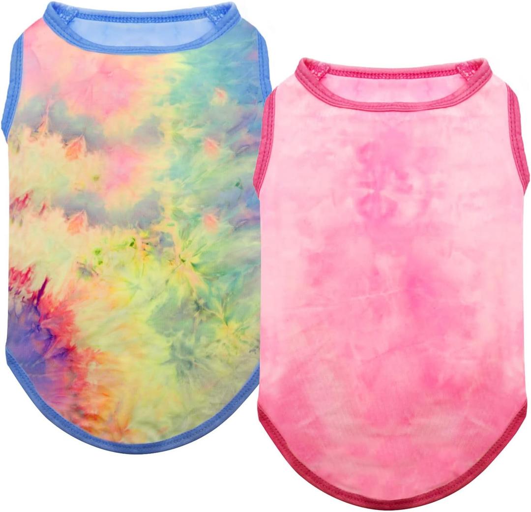 cyeollo 2 Pack Dog Shirts Sun Protection T Shirt Stretchy Tie Dye Tank Top Breathable Summer Sleeveless Vest Dog Clothes for Small Dogs (X-Large (18-25lbs))