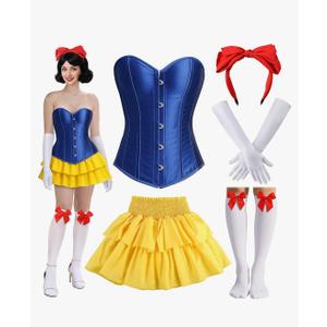 JaGely  6 Pcs Princess Fairy Costume for Women Halloween Corset Tops Skirt Headband Gloves Socks Adult Dress Role Play Party as Medium