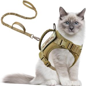 AIWAI Cat Harness and Leash for Walking, Escape Proof Soft Adjustable Vest Harnesses for Cats, Easy Control Breathable Soft Mesh with Control Handle for Large Cat Small Dog, Gift with Patch, Khaki