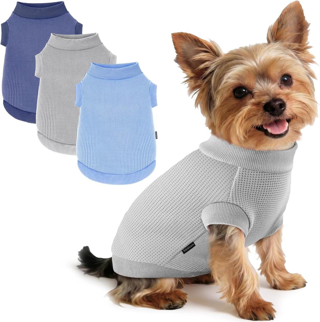 3 Pack Dog Shirt for Dogs Girl Boy Dog Clothes Warm Soft Sweatshirt Outfit for Dogs Cats Pet Apparel (Grey+Navy+Blue, Medium)