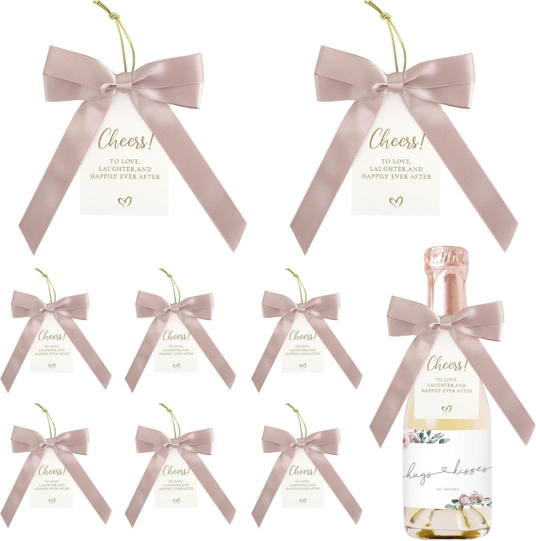 AIMUDI Dusty Rose Satin Ribbon Bows 3.5'' Bows for Gift Wrapping Premade Satin Bow with Card Pretied Bows for Wine Bottles Treats DIY Crafts Wedding Bridal Baby Shower Birthday Holiday Decor, 24 PCs