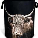 Highland Cow Laundry Basket Animal Foldable Oxford Cloth Funny Tote Bag Laundry Hamper Clothes Storage Bucket Organizer For Bathroom/Laundry Storage/Bedroom Storage Basket 17.7x13.7Inch