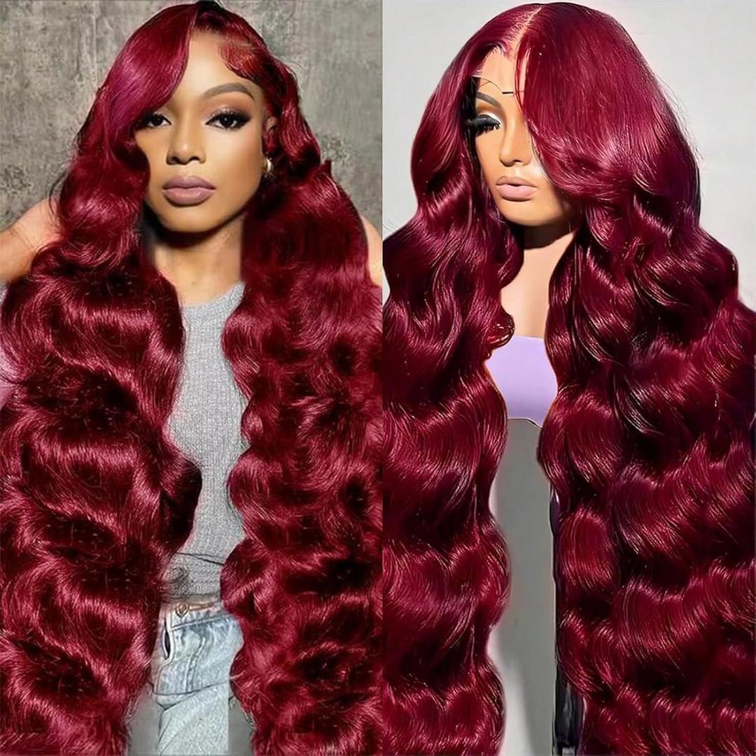 Burgundy Lace Front Wigs Human Hair 13x6 Burgundy Wig 180% Density Brazilian Virgin Body Human Hair Wigs for Women Pre Plucked with Baby Hair 30Inch